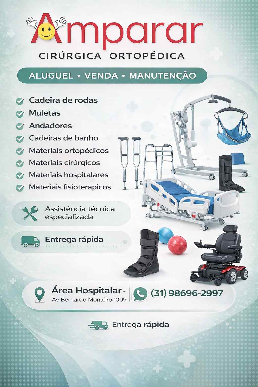 Amparar BH - Aluguel - andadores r$50,00 mensais / cadeira rodas a partir de r$80,00 até r$180,00 mensais / cadeira banho a partir de r$50,00 até r$75,00 mensais / cama 2 manivelas r$150,00 mensais / muleta r$45,00 mensais. - 