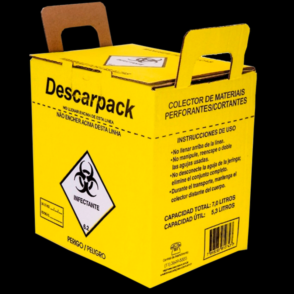 Amparar BH - Coletor de perfurocortantes caixa 7l - descarpack - Coletor de Perfurocortantes Caixa 7L - DESCARPACK