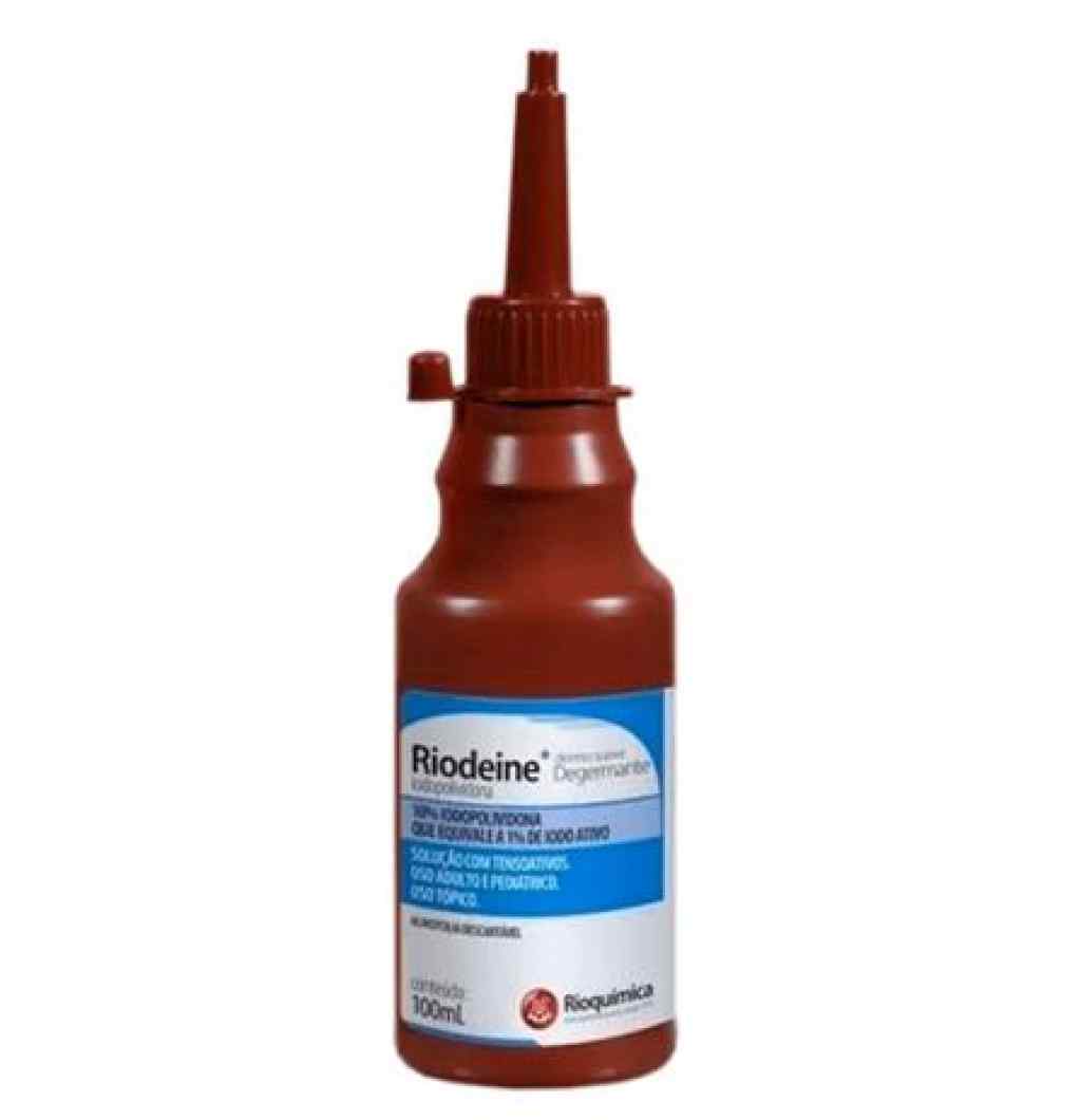 Amparar BH - Riodeine 100 ml - rioquimica - Riodeine (iodopovidona pvpi) degermante 100ml - rio quimica - azul - almotolia - Rioquímica