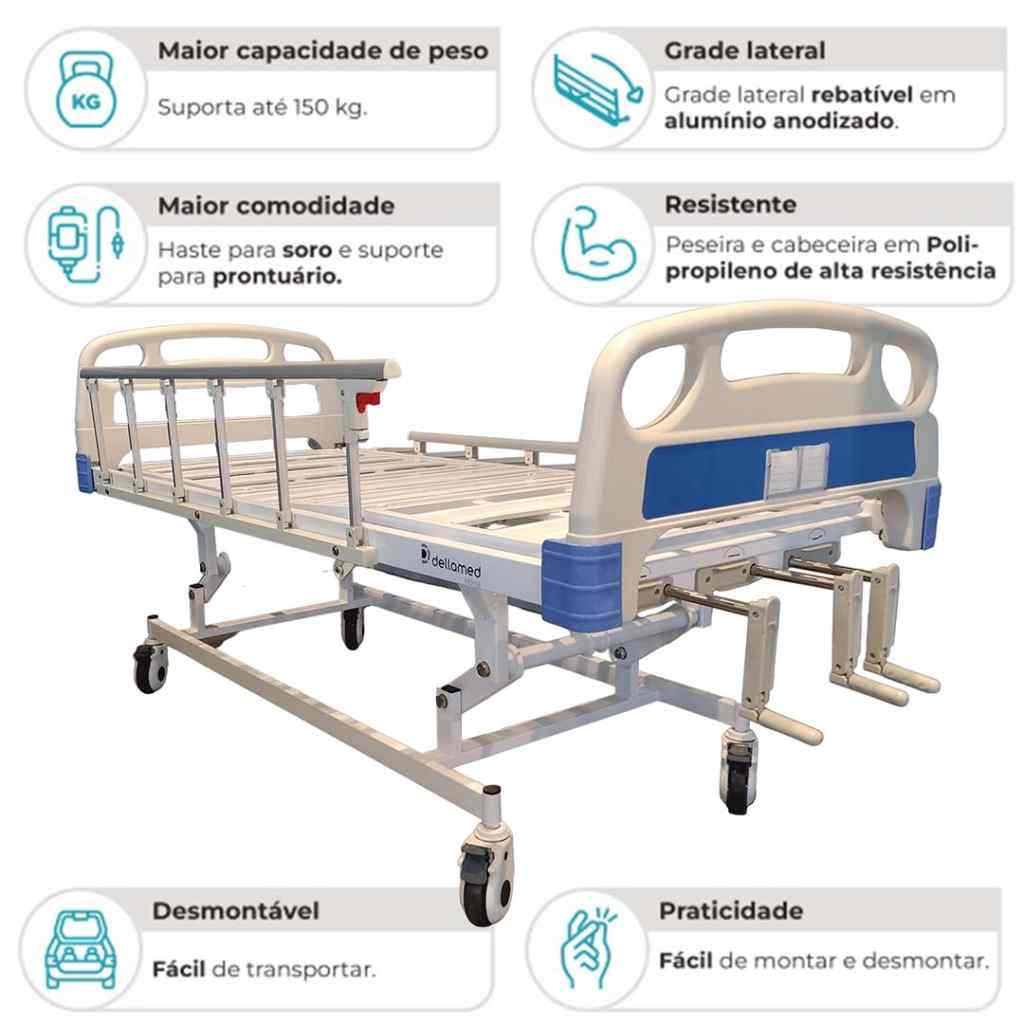 Amparar BH - Cama hospitalar 3 movimentos manual - dellamed - 